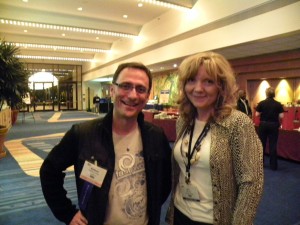 Post-day two conference networking: FastPivot.com President, Matthew Ledford, talking with New Balance ecommerce store designer Rita Moore