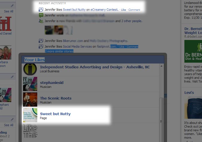 Sharing social commerce contest entry on Facebook